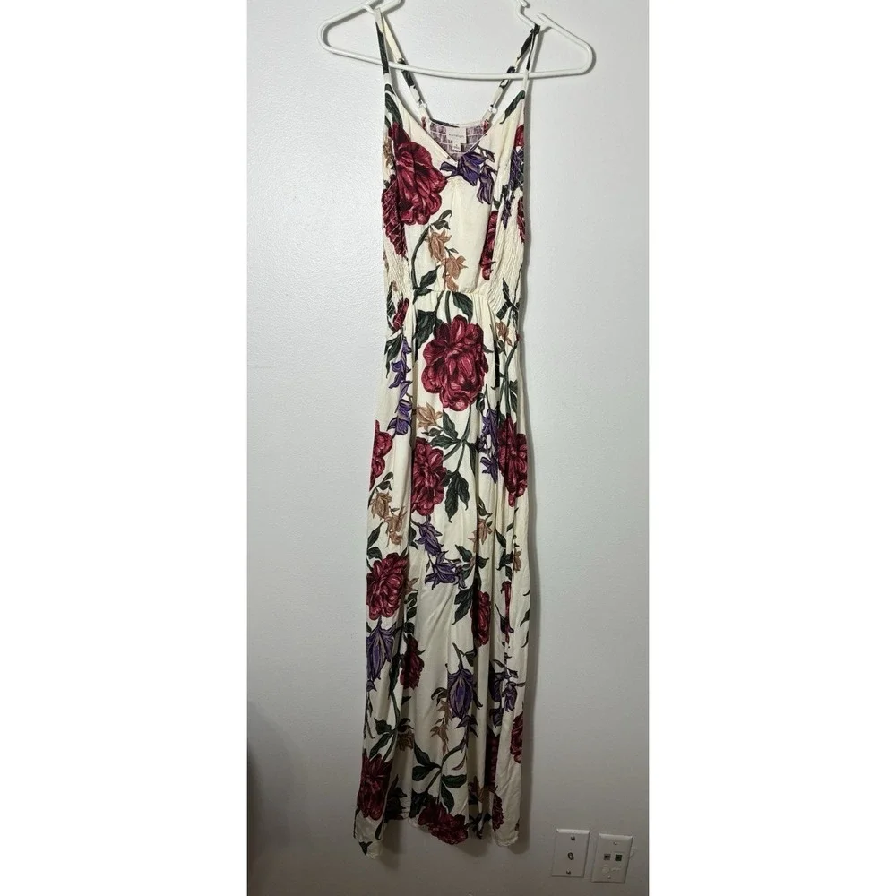 kaileigh Maxi Dress Sz Small Floral Boho Smocked Back Cottage Rayon‎